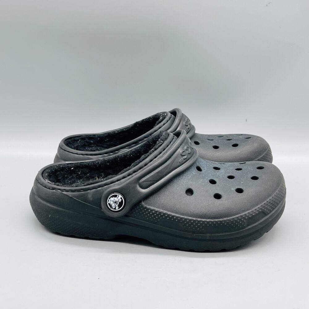 Crocs Shoes Boys 1 Black Dual Comfort Classic Lined Clog Slip On Slipper Warm